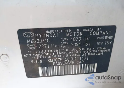 2019 Hyundai Ioniq Hybrid Sel z USA, uszkodzony, nr VIN KMHC75LC6KU111171